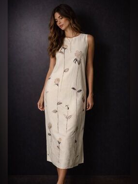 Function & Fringe Edit | Kay Unger Minimalist Silk Column Dress Botanical Print